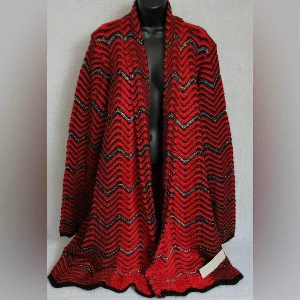 NWOT! Laura Ashley Women’s Knitted Cardigan Sweater Plus Sz 2X Red Black Silver